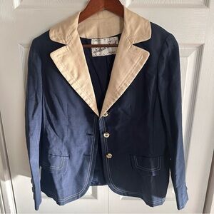 Signed by Gertrude Frank Blazer Dress Coat Blue and Cream Small